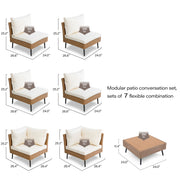 LAUSAINT HOME 7 Pieces Outdoor Furniture Set, Patio Modern Rattan Wicker Sectionals with 6 Chairs and 1 Coffee Table, Beige Cushions