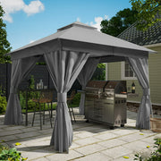 LAUSAINT HOME Patio Gazebo 10'x10' with Expansion Bolts, Double Roofs Outdoor Shelter Tent with Nettings and Privacy Screens (Gray)