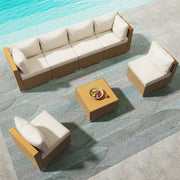 LAUSAINT HOME 7 Pieces Patio Conversation Set, Outdoor Sectional PE Rattan Wicker Furniture Seat (Beige Cushion & Brown Wicker)