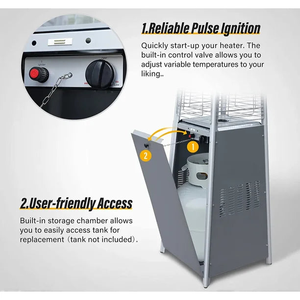 LAUSAINT HOME 45,000 BTU Pyramid Patio Heater with Cover & Wheels, Outdoor Propane Flame Heater