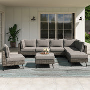 LAUSAINT HOME 8 Pieces Patio Conversation Set, Outdoor Sectional Wicker Sofa PE Rattan Furniture Set with Thick Cushions, Gray