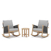 LAUSAINT HOME 3‑Piece Patio Conversation Set, Small Front Porch Furniture with Hand‑Woven Rope Rocking Chairs, Cushions & Side Table, Outdoor Furniture for Backyard Deck Apartment Balcony,Gray