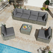 LAUSAINT HOME 7 Pieces Patio Conversation Set, Outdoor Sectional PE Rattan Wicker Conversation Seat (Gray)