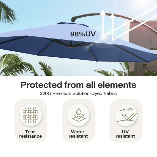 LAUSAINT HOME 12FT Deluxe Patio Umbrella with Base, Outdoor Large Hanging Cantilever Curvy Umbrella with 360°, Navy Blue