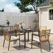 LAUSAINT HOME 5 Pieces Patio Dining Set, 4 PE Wicker Chairs with Seat Cushions and 1 Square 28.7'' H Table