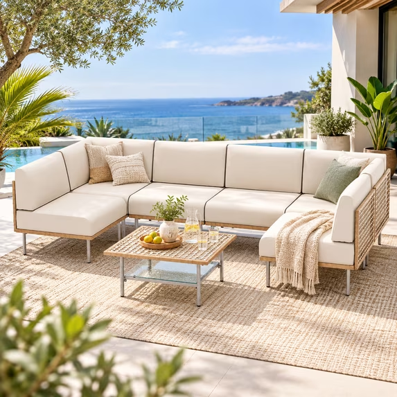 LAUSAINT HOME 7-Piece Modular Outdoor Sectional Sofa Set, All Weather Wicker Patio Conversation Set with Water Resistant Cushions, L-Shaped Patio Furniture for Backyard, Garden, Balcony