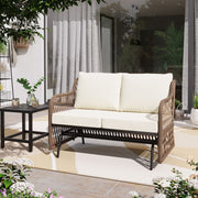 LAUSAINT HOME Outdoor Swing Glider Bench for 2 Person, Patio Furniture Rattan Chair with Beige Cushions