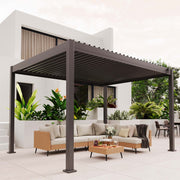 LAUSAINT HOME 10'x12' Outdoor Louvered Pergola, Heavy Duty Metal Pergola with Adjustable Roof & Integrated Drainage System for Patio Backyard Garden Poolside