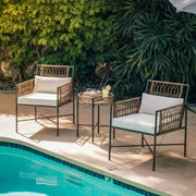 LAUSAINT HOME 3 Piece Metal Outdoor Bistro Set with Side Table and 2 Chairs, Beige Cushions