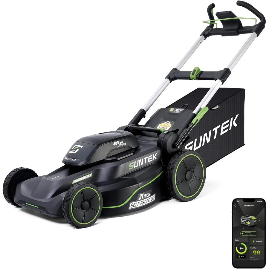 SUNTEK 40V 21-inch Cordless Self-Propelled Lawn Mower, 2 x 4.0Ah Lithium-ion Battery and Rapid Charger Included, Black