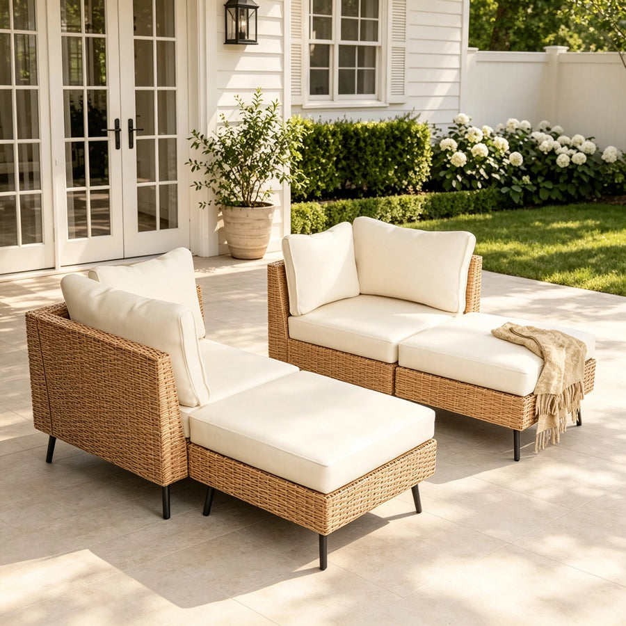Lausaint Home 4-Piece Rattan Outdoor Sectionals with Sofa and Chairs, Beige