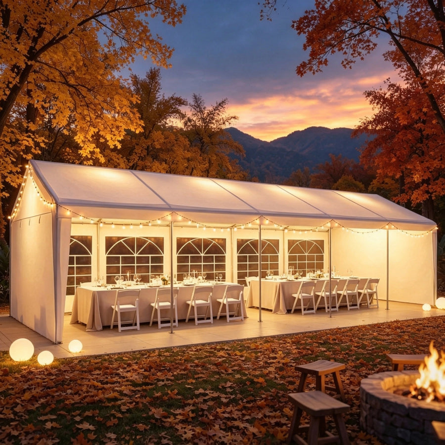Lausaint Home 30 ft x 20 ft White Event Outdoor Canopy with 100FT LED Light