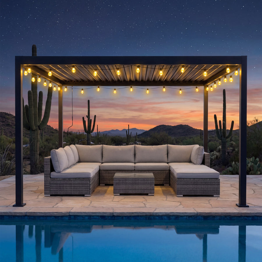 LAUSAINT HOME 10'x12' Outdoor Louvered Pergola, Heavy Duty Metal Pergola with Adjustable Roof & Integrated Drainage System for Patio Backyard Garden Poolside