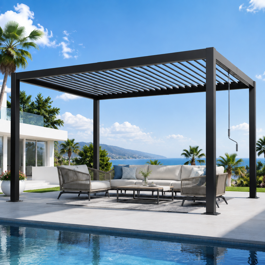 LAUSAINT HOME 10'x12' Louvered Pergola, Outdoor Heavy Duty Pergola with Adjustable Roof & Integrated Drainage System for Patio Backyard Poolside