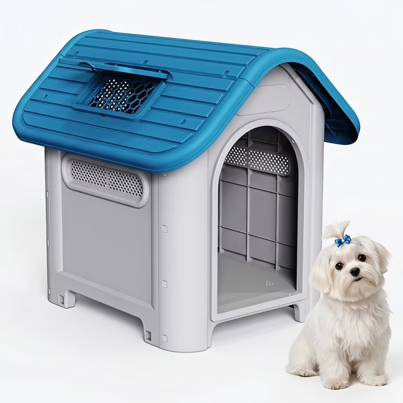 LAUSAINT HOME Outdoor Dog House for Small Dogs, Weatherproof Pet Shelter with Adjustable Skylight & Elevated Floor, Easy to Assemble for Patio Backyard