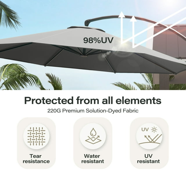 LAUSAINT HOME 11FT Deluxe Patio Umbrella with Base, Outdoor Large Hanging Cantilever Curvy Umbrella with 360°, Gray