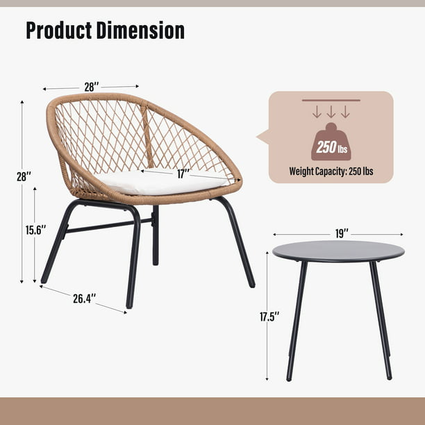 LAUSAINT HOME 3 Pieces Patio Bistro Set, Outdoor Bistro Set with Coffee Table for Patio & Garden, Brown Wicker
