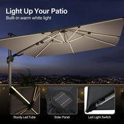 LAUSAINT HOME 10FT Patio Umbrella with LED Lights, Outdoor Large Cantilever Umbrella with 360° Rotation, Gray