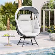 LAUSAINT HOME Oversized Wicker Egg Chair, 360° Swivel Indoor Outdoor Patio Lounger with with Cushion & Sunshade Brim