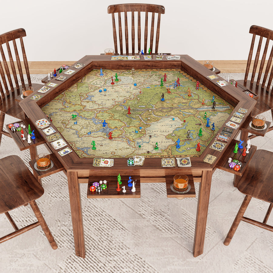 LAUSAINT HOME Board Game & Card Table for 6 Players with Removable Table Top, Cup Holders and Trays, Walnut