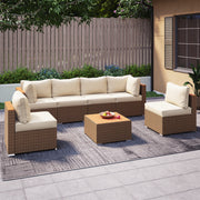 LAUSAINT HOME 7 Pieces Patio Conversation Set, Outdoor Sectional PE Rattan Wicker Furniture Seat (Beige Cushion & Brown Wicker)