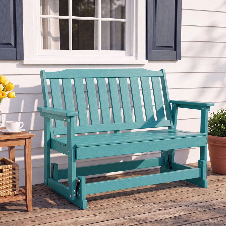 LAUSAINT HOME 2-Person HDPE Outdoor Glider Bench — Weather-Resistant, Smooth-Glide, Heavy-Duty Design for Patio, Porch, Garden, Backyard & Deck, Blue