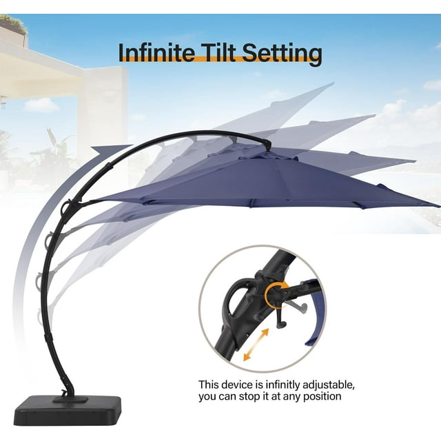 LAUSAINT HOME 12FT Sunbrella Patio Umbrella with Base, Large Hanging offset Cantilever Umbrella with 360°, Navy Blue