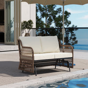 LAUSAINT HOME Outdoor Swing Glider Bench for 2 Person, Patio Furniture Rattan Chair with Beige Cushions