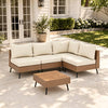 Lausaint Home 5 Pieces Outdoor Furniture Set, Patio Rattan Wicker Sectionals with 4 Chairs and 1 Table, Beige Cushions