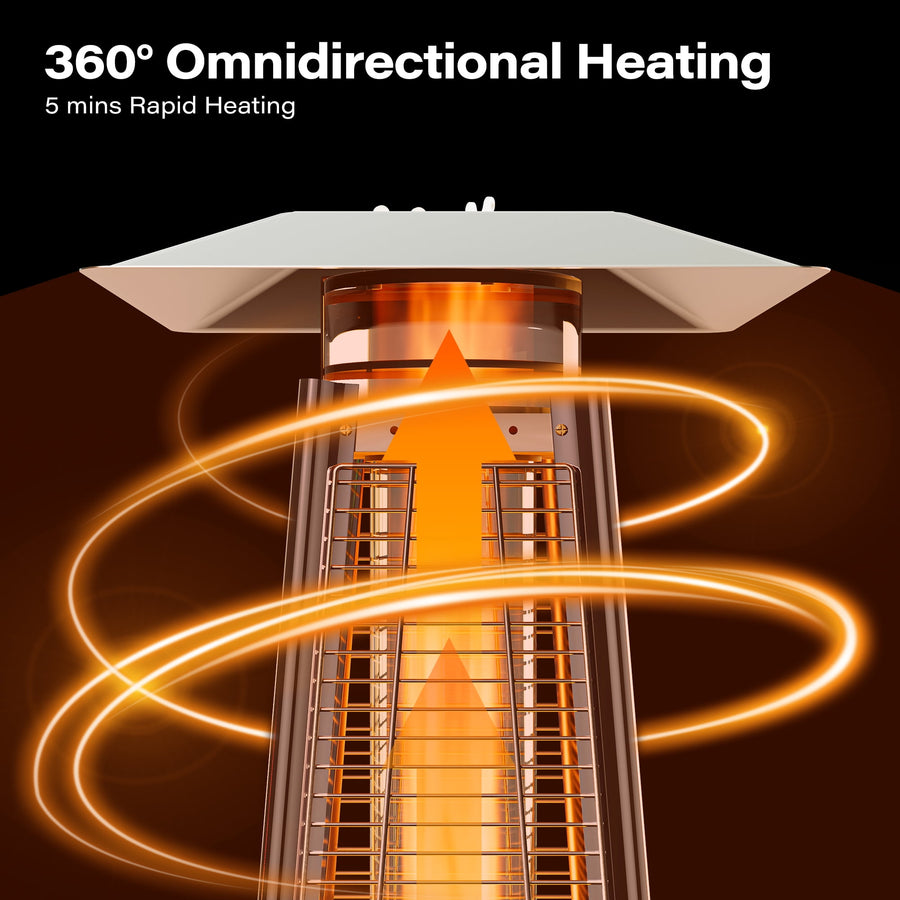 KAMEROUT 87'' Tall Pyramid Patio Heater with Wheels, Glass Tube Flame Heating 48000 BTU & Dust Cover