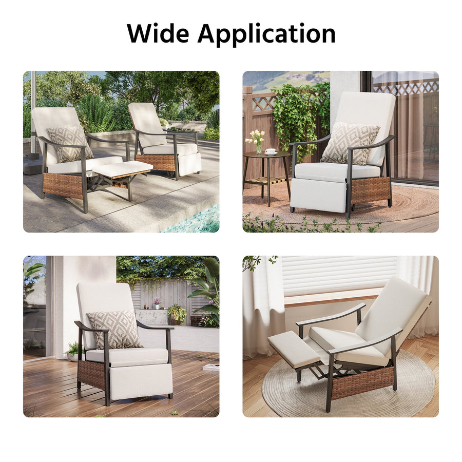 LAUSAINT HOME Outdoor Recliner Chair, Wicker Patio Lounge Chair with Adjustable Backrest & Footrest, Olefin Cushion