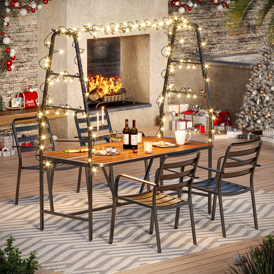 LAUSAINT HOME 5-Piece Patio Dining Set, Outdoor Metal Furniture with A-Frame Table and 4 Hooks for Garden, Backyard & Patio