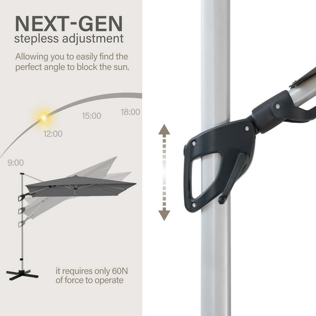 LAUSAINT HOME 10FT Patio Umbrella, Outdoor Large Cantilever Umbrella with 360° Rotation, Gray