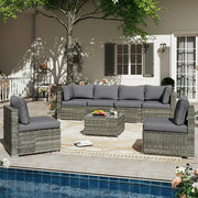 LAUSAINT HOME 7 Pieces Patio Conversation Set, Outdoor Sectional PE Rattan Wicker Conversation Seat (Gray)
