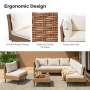 LAUSAINT HOME 7 Pieces Outdoor Furniture Set, Patio Modern Rattan Wicker Sectionals with 6 Chairs and 1 Coffee Table, Beige Cushions