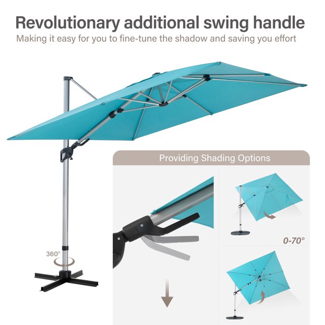 LAUSAINT HOME 10FT Patio Umbrella, Outdoor Large Cantilever Umbrella with 360° Rotation, Turquoise Blue
