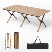 LAUSAINT HOME Khaki Foldable Camping Table, Roll-up Lightweight Steel Portable Outdoor Picnic Table