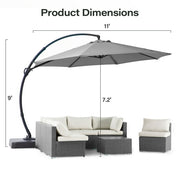 LAUSAINT HOME 11FT Deluxe Patio Umbrella with Base, Outdoor Large Hanging Cantilever Curvy Umbrella with 360°, Gray