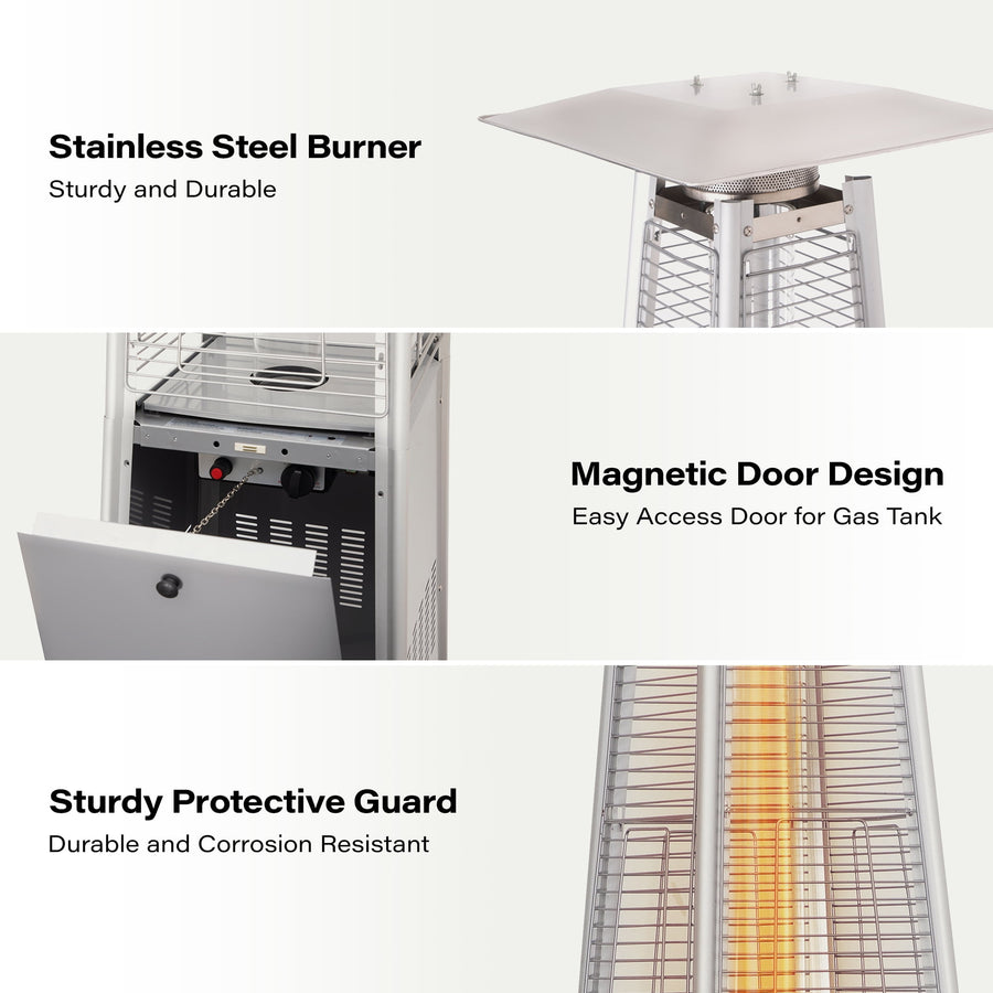 KAMEROUT 87'' Tall Pyramid Patio Heater with Wheels, Glass Tube Flame Heating 48000 BTU & Dust Cover