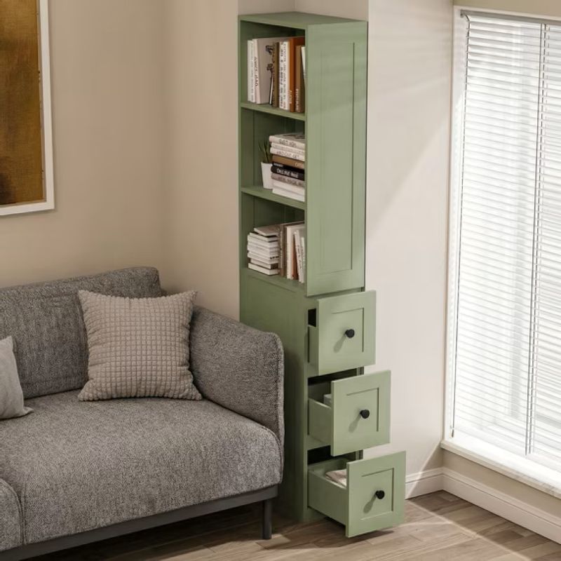 LAUSAINT HOME Bathroom Storage Cabinet, Tall Thin Green Storage with 2 Adjustable Shelves & 3-level Drawers for Home, Kitchen