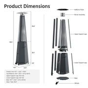 LAUSAINT HOME Hexagon Pyramid Patio Heater with Wheels, Quartz Glass Flame Heating 48,000 BTU & Cover