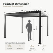 LAUSAINT HOME 10'x12' Outdoor Louvered Pergola, Heavy Duty Metal Pergola with Adjustable Roof & Integrated Drainage System for Patio Backyard Garden Poolside