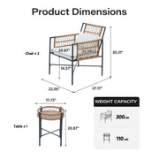LAUSAINT HOME 3 Piece Metal Outdoor Bistro Set with Side Table and 2 Chairs, Beige Cushions