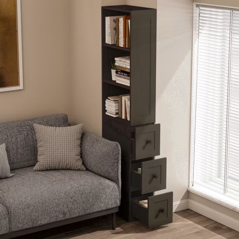 LAUSAINT HOME Bathroom Storage Cabinet, Tall Thin Black Storage with 2 Adjustable Shelves & 3-level Drawers for Home, Kitchen