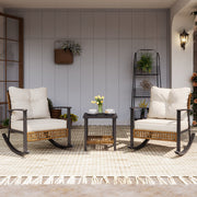 LAUSAINT HOME 3 Pieces Patio Outdoor Conversation Set with 2-Tier Coffee Table, PE Wicker and Metal (Beige)