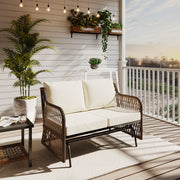 LAUSAINT HOME Outdoor Swing Glider Bench for 2 Person, Patio Furniture Rattan Chair with Beige Cushions
