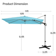 LAUSAINT HOME 10FT Patio Umbrella, Outdoor Large Cantilever Umbrella with 360° Rotation, Turquoise Blue