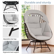 LAUSAINT HOME Oversized Wicker Egg Chair, 360° Swivel Indoor Outdoor Patio Lounger with with Cushion & Sunshade Brim