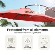 LAUSAINT HOME 12FT Deluxe Patio Umbrella with Base, Outdoor Large Hanging Cantilever Curvy Umbrella with 360°, Red