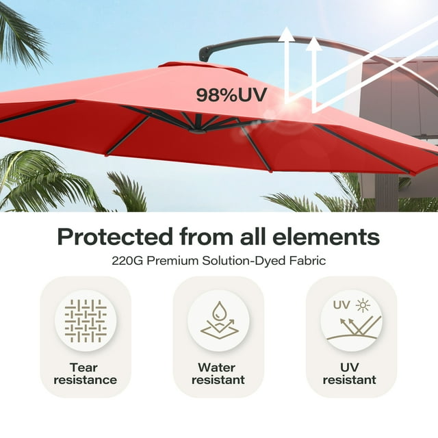 LAUSAINT HOME 12FT Deluxe Patio Umbrella with Base, Outdoor Large Hanging Cantilever Curvy Umbrella with 360°, Red